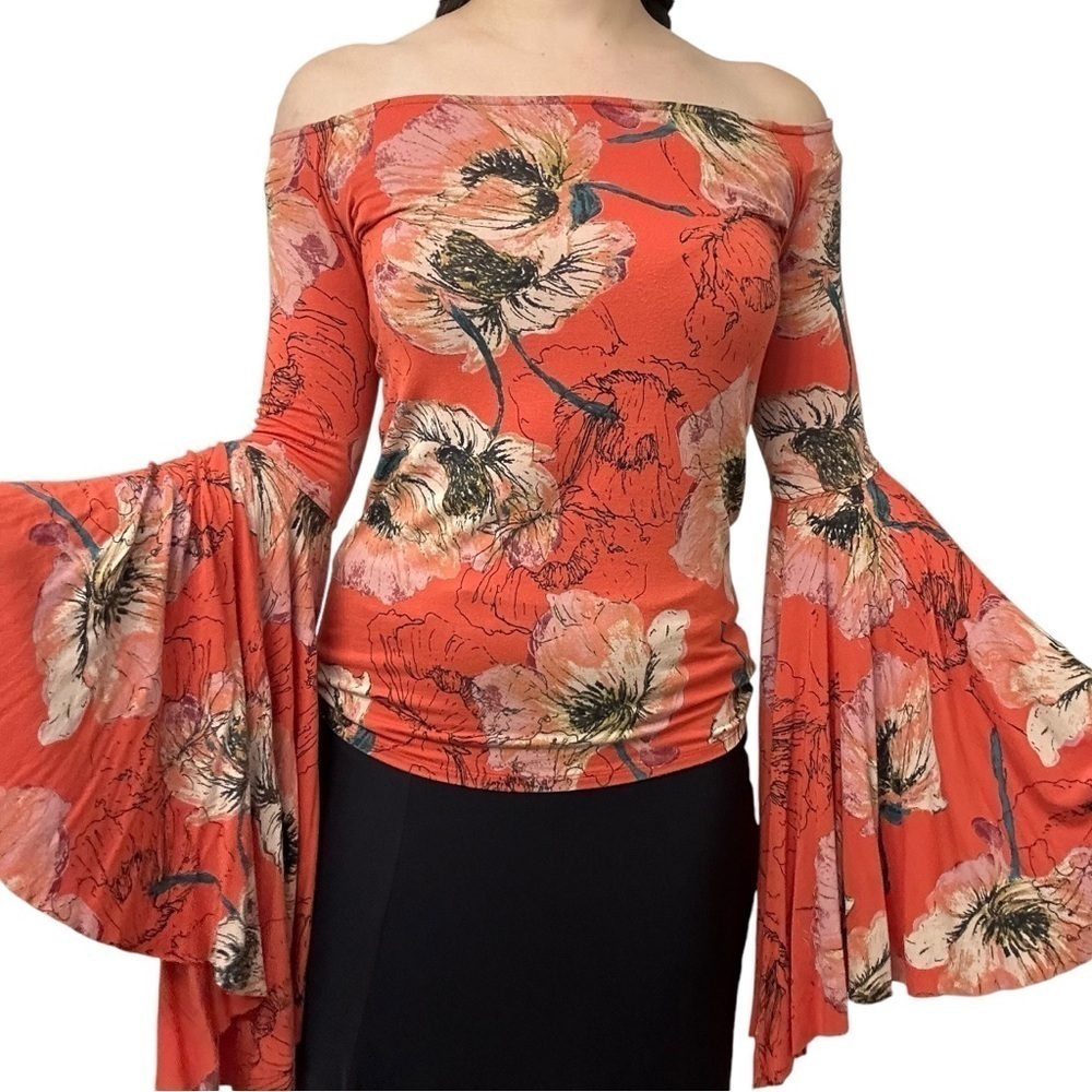 Free People Blouse Bell Sleeves Flare Floral Whimsigoth Fairy Boho Size Small